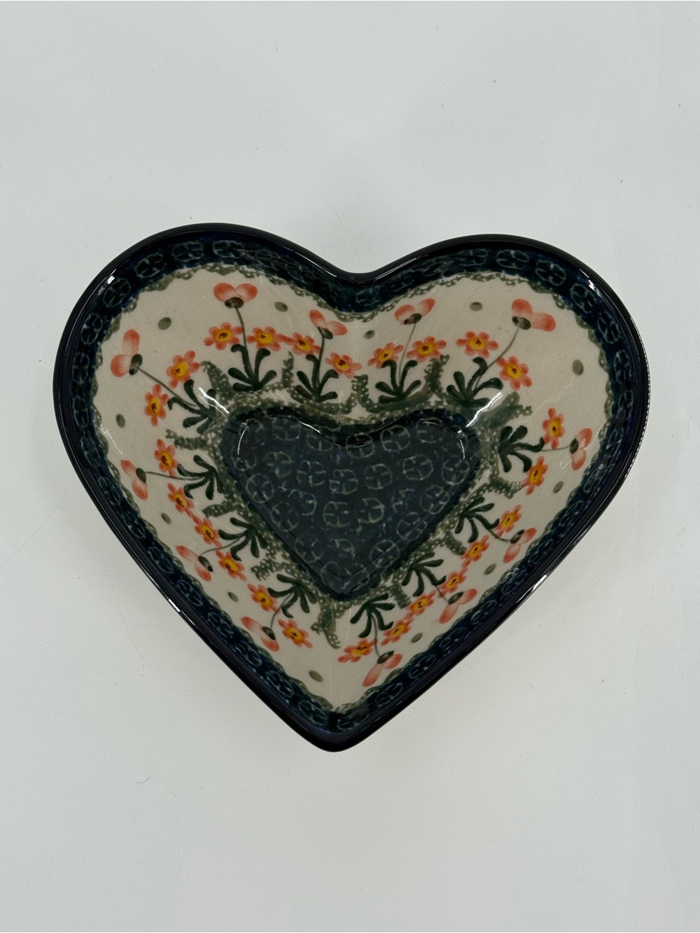 Bolesławiec stoneware pottery heart shaped bowl  by "Ceramika Artystyczna"
